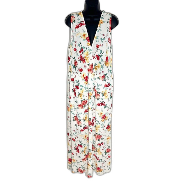 Klaxons Floral Sleeveless Maxi Dress White Red Size 3XL - Picture 1 of 8